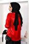 Women's Red Satin Surface Hijab Shirt Hzl25W-Bd139641 - 4