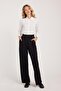 Women's Regular Fit Classic Cut Velcro Closure Wide Leg Black Trousers - 5