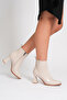 Meylin Beige Matte Patent Leather Blunt Toe Women's Boots - 2
