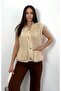 Thick Knitted Double Pocket Metal Button Trendy Vest Cream - 3