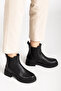 Women's Black Leather Side Elastic Daily Boots - 3