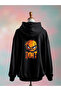 Printed Cotton 3 Thread Oversize Black Sweatshirt