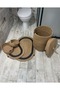 Jute Wicker 5-Piece Bathroom Set, Laundry Basket, Mat Set, Oval Basket-Black Striped