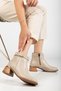 Women's Gold Buckle Detailed Zippered Casual Boots Aria Beige Skin