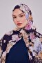 Navy Blue Rose Pattern Cotton Shawl - 2
