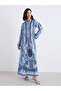 Women Blue Maxi Jalabiya with Matching Scarf - 2