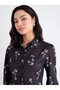 Black Ditsy Print Shirt Midi Dress - 4