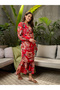 Red Floral Draped Maxi Dress - 3