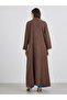 Brown Suede Look Front Open Abaya - 4