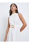 Schiffli Off-White Belted Shirt Midi Dress