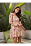 Beige Floral Back-Cut Out Mini Dress - 3