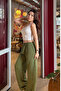 Women's Khaki High Waist Lycra Flowy Relax Bubble Pants - 2