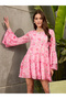 Pink Floral Back Smocked Mini Dress