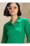 Green Ribbed Polo Neck Midi Dress - 4