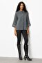 Women's Stand Collar Sleeve and Collar Embroidered Wool Coat Smoked - 5