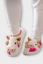 Embroidered Non-Slip Sole Winter Unisex House Slippers with Cow Figure White - Fuchsia