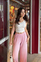 Women's Pink High Waist Lycra Flowy Relax Bubble Pants - 5