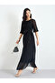 Pleated Balloon Sleeves A-Line Maxi Dress - 2