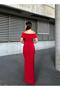 Stretchy Crepe Fabric Bow-Neck Front Stone-Detail Evening Dress Red 583322 - 3