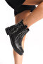Black Leather Embroidered Western Cowboy Flat Women's Boots