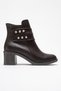 Women's Double Belted Stone Heeled Boots Brown Skin - 2