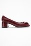 Mila Burgundy Buckle Square Toe Women's Thick Heeled Shoes - 6