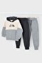 Boy's Regular Fit 3 Piece Mountain Print Tracksuit Set - Gray