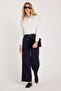 Women's Regular Fit Classic Cut Velcro Closure Palazzo Navy Blue Trousers - 5