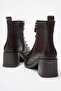 Women's Heeled Hook-And-Loop Lace-Up Boots Brown Leather - 4