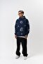 Men's Upload Printed Hooded Oversize Hoodie Navy Blue - 6