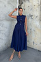 Women's Summer Navy Blue Decorative Pocket Detailed Vest and Pleated Skirt with Pockets Stylish Daily Casual Set 1248