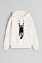 Black Cat Printed Ecru Girls Boys Hooded Sweatshirt