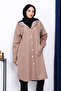 Mink Hooded Trench Coat with Button Detail - 3