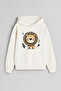 Little Lion Printed Ecru Girls and Boys Hooded Sweatshirt