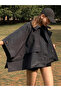 Black Batwing Sleeve Detail Collared Buttoned Comfortable Fit Oversized Midi Length Trench Coat - 2