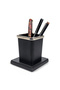 Pr4255 Luxury Chrome Detailed Wooden Base Desktop Office Pen Holder