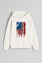 American Flag Printed Ecru Girls Boys Hooded Sweatshirt
