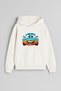 Blue Car Printed Ecru Girls Boys Hooded Sweatshirt