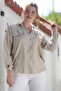 Organic Cotton Beige Shirt Collar Long Sleeve Double Flap Pocket Long Woven Back Shirt 70 65 - 5