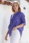 Organic Cotton Purple Court Collar Buttoned Long Sleeve Textured Single Pocket Washable Woven Blouse 70 60 - 6