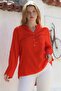 Organic Cotton Orange Hakim Collar Buttoned Long Sleeve Textured Single Pocket Washable Woven Blouse 70 60 - 3