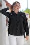 Organic Cotton Black Shirt Collar Long Sleeve Double Flap Pocket Long Woven Back Shirt 70 65 - 6