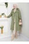 Women's Lined Trench Coat with Button Detail on the Back - 8