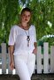 White V-Neck 3/4 Sleeve Slim Back Long Crop Fit Knitwear Blouse 50 60 - 7