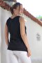 Organic Cotton Black Pool Collar Sleeveless Thin Washable and Dirty Stitched Long Woven Blouse 78 60 - 7