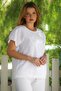 Italian White Round Neck Low Sleeve Tie-Up Allover Embroidered Cotton Woven Blouse 68 65
