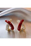 Women's Gold Color Stone and Enamel Earrings - 3