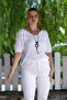 White V-Neck 3/4 Sleeve Slim Back Long Crop Fit Knitwear Blouse 50 60 - 3