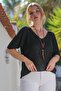 Black V-Neck 3/4 Sleeve Slim Back Long Crop Fit Knitwear Blouse 50 60 - 6