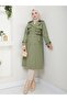 Women's Lined Trench Coat with Button Detail on the Back - 5